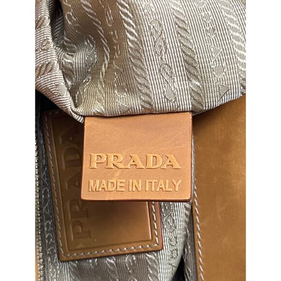 Prada Canapa Jacquard Canvas & Leather Frame Satchel Tote Bag Brown Tan Vintage - Picture 15 of 16